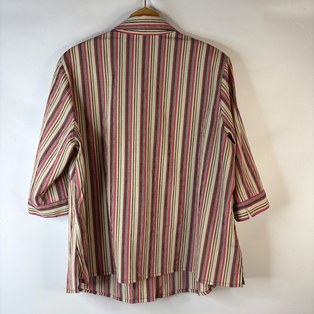 Allison Daley Button Down Shirt Women 22W Pink Striped 3/4 Sleeve Shoulder Pads - Picture 9 of 9